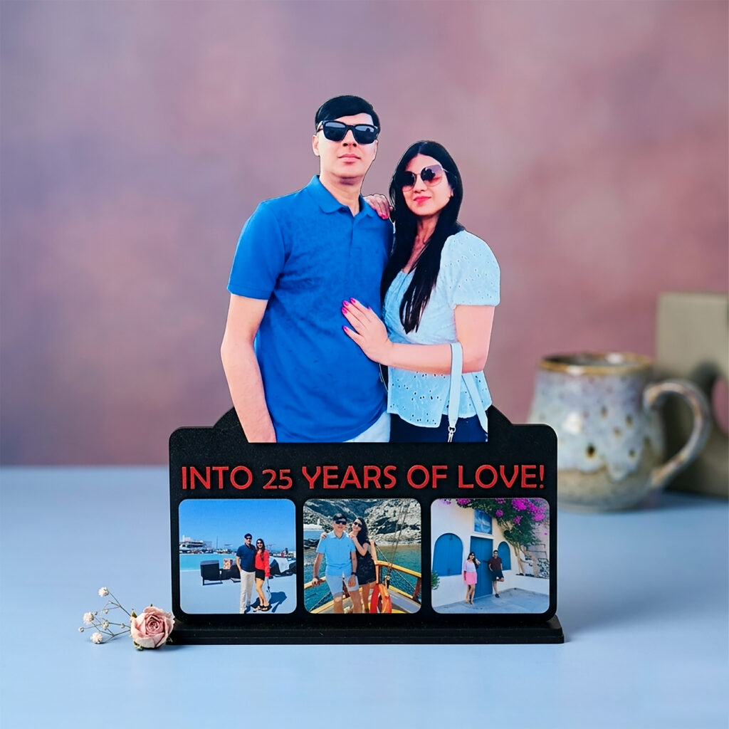 Customized Couple Photo Table Top | 4 Photo MDF Anniversary Gift Stand