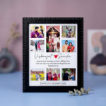 Customized anniversary collage photo frame with couple memories and personalized names