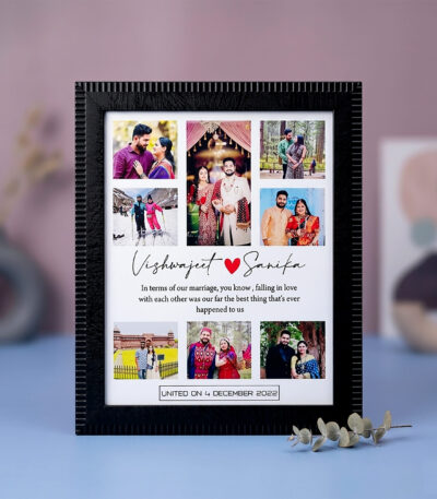 Customized anniversary collage photo frame with couple memories and personalized names