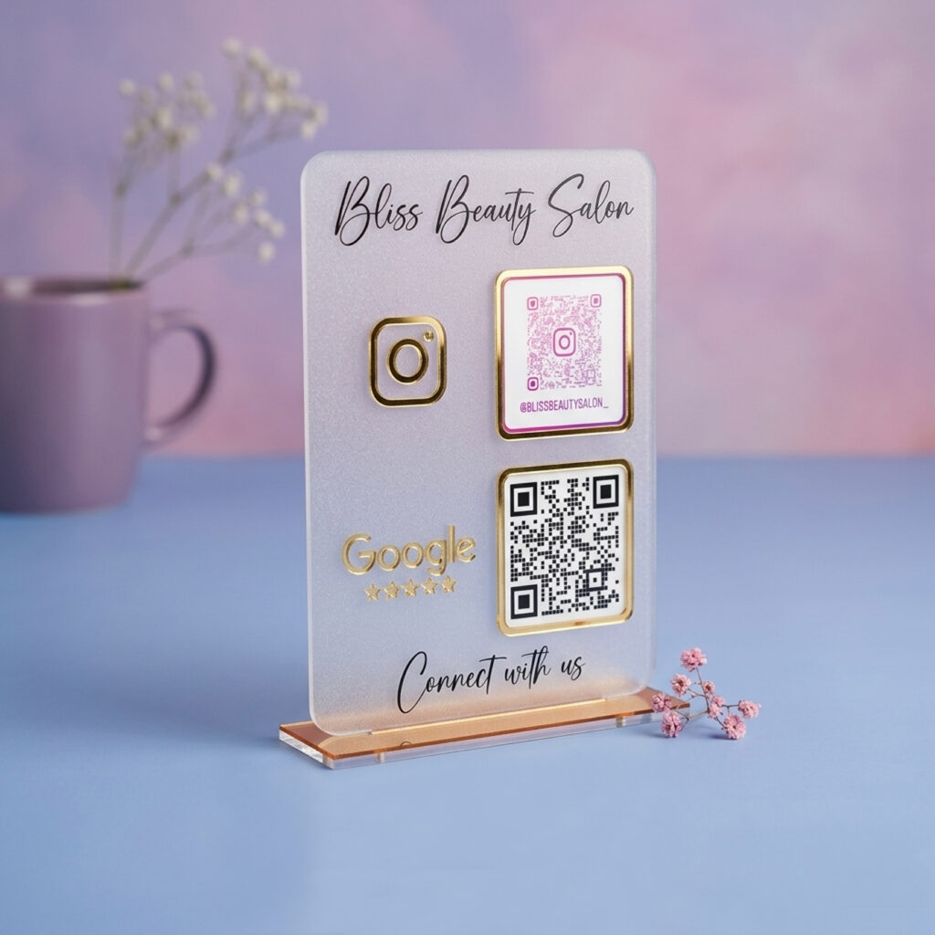 Premium Frosted Acrylic QR Standy | Google Review & Instagram QR Stand