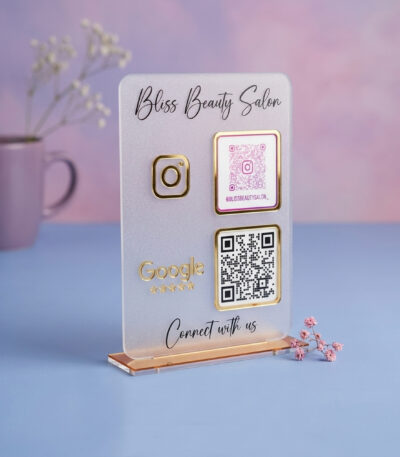 Premium Frosted Acrylic QR Standy | Google Review & Instagram QR Stand