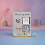 Premium frosted acrylic QR standy with Instagram and Google review QR codes