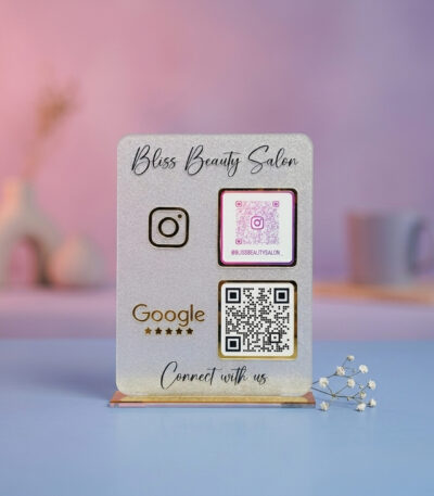Premium frosted acrylic QR standy with Instagram and Google review QR codes