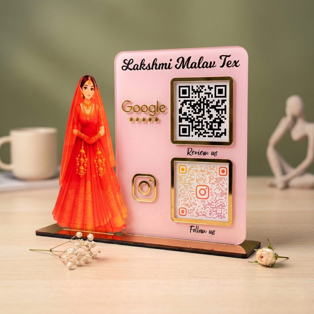 Customized acrylic professional QR standy with Google review and Instagram QR codes