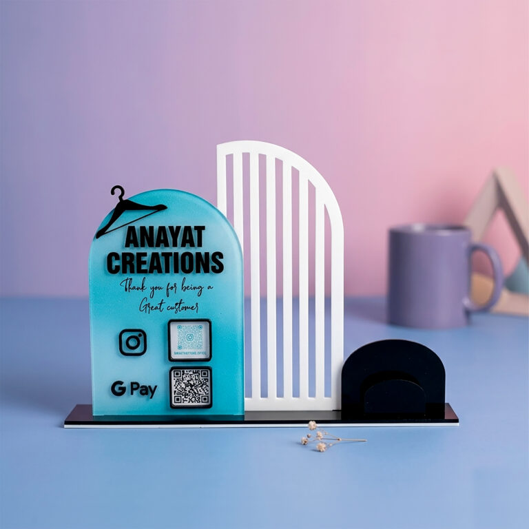 Personalized QR Stand with Visiting Card Holder Custom Business Display Stand