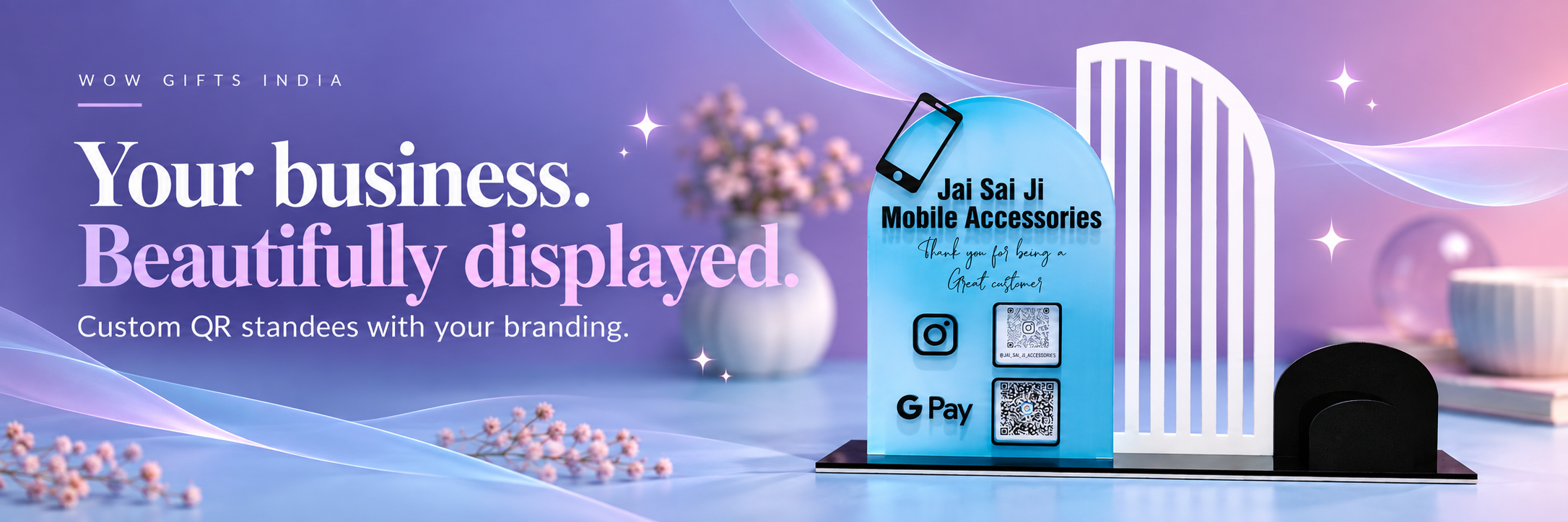 Your business. Beautifully displayed. Custom QR standees.