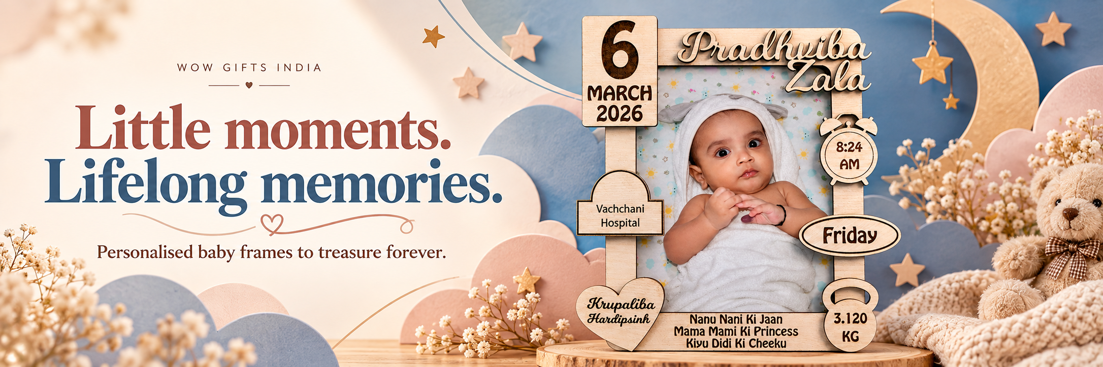 Little moments. Lifelong memories. Personalised baby frames.